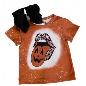 NEW KIDSCHARM girl's pumpkin tongue faux bleached top in orange